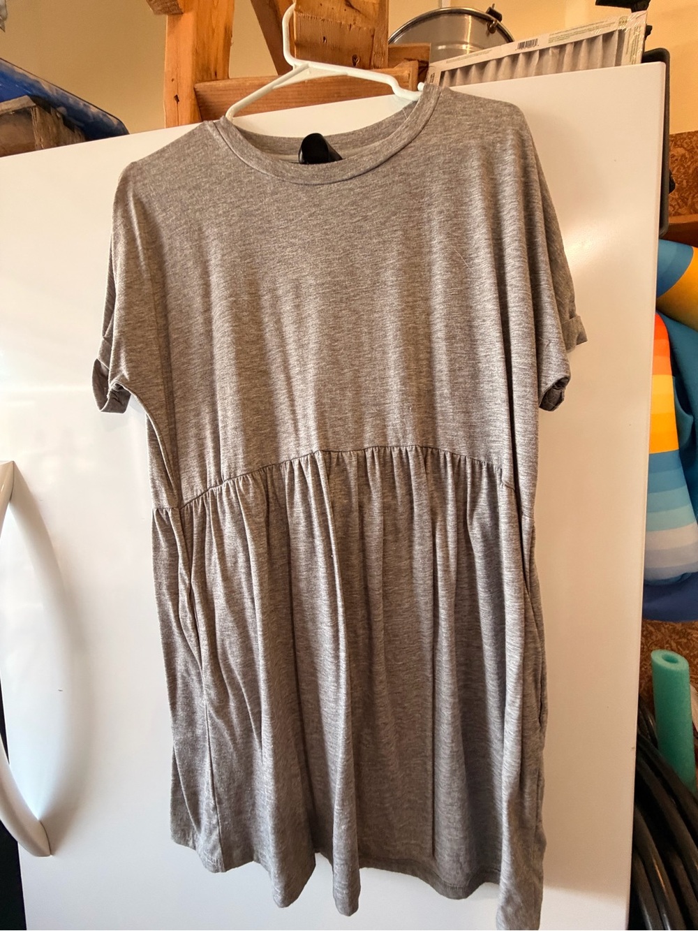 Heather Grey Short-Sleeve Mini Dress with Gathered Waist